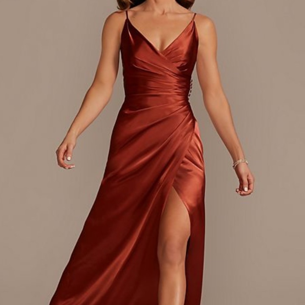 Charmeuse draped strappy bridesmaid dress